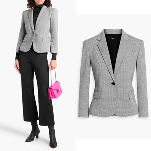 Theory Black Houndstooth Jacquard Knit Blazer Jacket